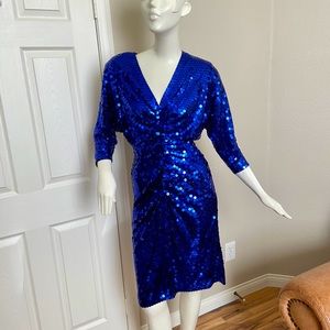 VINTAGE Oleg Cassini 1980’s blue sequins dress 6